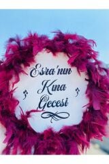 Kişiye Özel Tüylü Kına Gecesi Tefi,bordo Tüylü Kına Tefi, Gelin Tefi (28 CM)