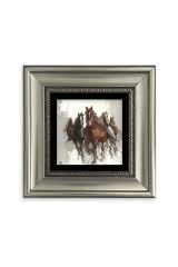 Koşan Atlar Yağlı Boya Çerçeveli Taş Tablo 20 cm