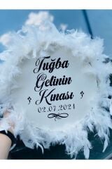 Kişiye Özel Tüylü Kına Gecesi Tefi,beyaz Tüylü Kına Tefi, Gelin Tefi (28 CM)