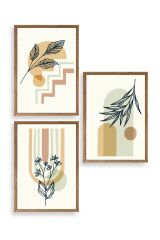 Manzara Üçlü Ahşap Çerçeveli Tablo 50 x 70