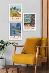 Ünlü Tablolar Üçlü Ahşap Çerçeveli Tablo 23 x 30