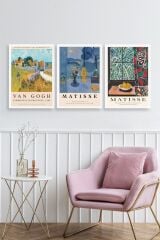 Ünlü Tablolar Üçlü Ahşap Çerçeveli Tablo 23 x 30