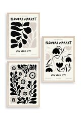 Flower Market Üçlü Ahşap Çerçeveli Tablo 50 x 70