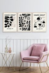 Flower Market Üçlü Ahşap Çerçeveli Tablo 23 x 30