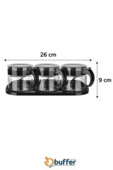 BUFFER® Siyah 3lü Standlı Kapaklı Kaşıklı Cam Hava Sızdırmaz Baharatlık Takımı KC-386