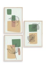 Çiçek Desenli Üçlü Ahşap Çerçeveli Tablo 23 x 30