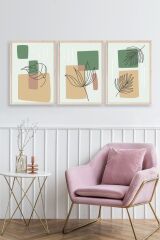 Çiçek Desenli Üçlü Ahşap Çerçeveli Tablo 23 x 30