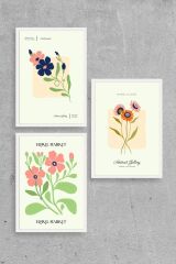 Flower Market Üçlü Ahşap Çerçeveli Tablo 40 x 60