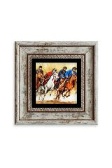 Koşan Atlar Yağlı Boya Çerçeveli Taş Tablo 20 cm