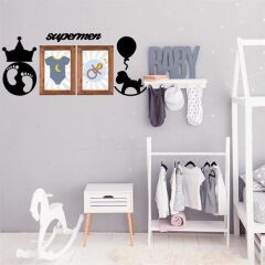 BUFFER® DECO103 Supermen Dekoratif Duvar Süsü Tablo Aksesuar Ahşap Tasarım Hediye Pano Sticker Seti