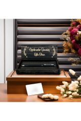 Öğretmenler Günü Tasarımlı Ahşap Kalem Kutusu - Siyah