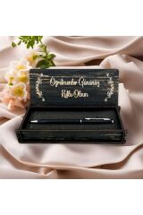 Öğretmenler Günü Tasarımlı Ahşap Kalem Kutusu - Siyah