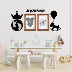 BUFFER® DECO103 Supermen Dekoratif Duvar Süsü Tablo Aksesuar Ahşap Tasarım Hediye Pano Sticker Seti