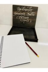 Öğretmenler Gününe Özel Tasarımlı Ahşap Defter Ve Kalem Kutusu Seti