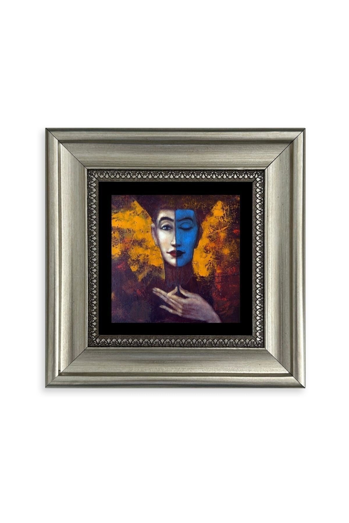 İki Ruh Hali Kadın Çerçeveli Taş Tablo 20 cm