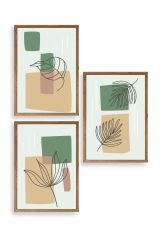 Çiçek Desenli Üçlü Ahşap Çerçeveli Tablo 50 x 70