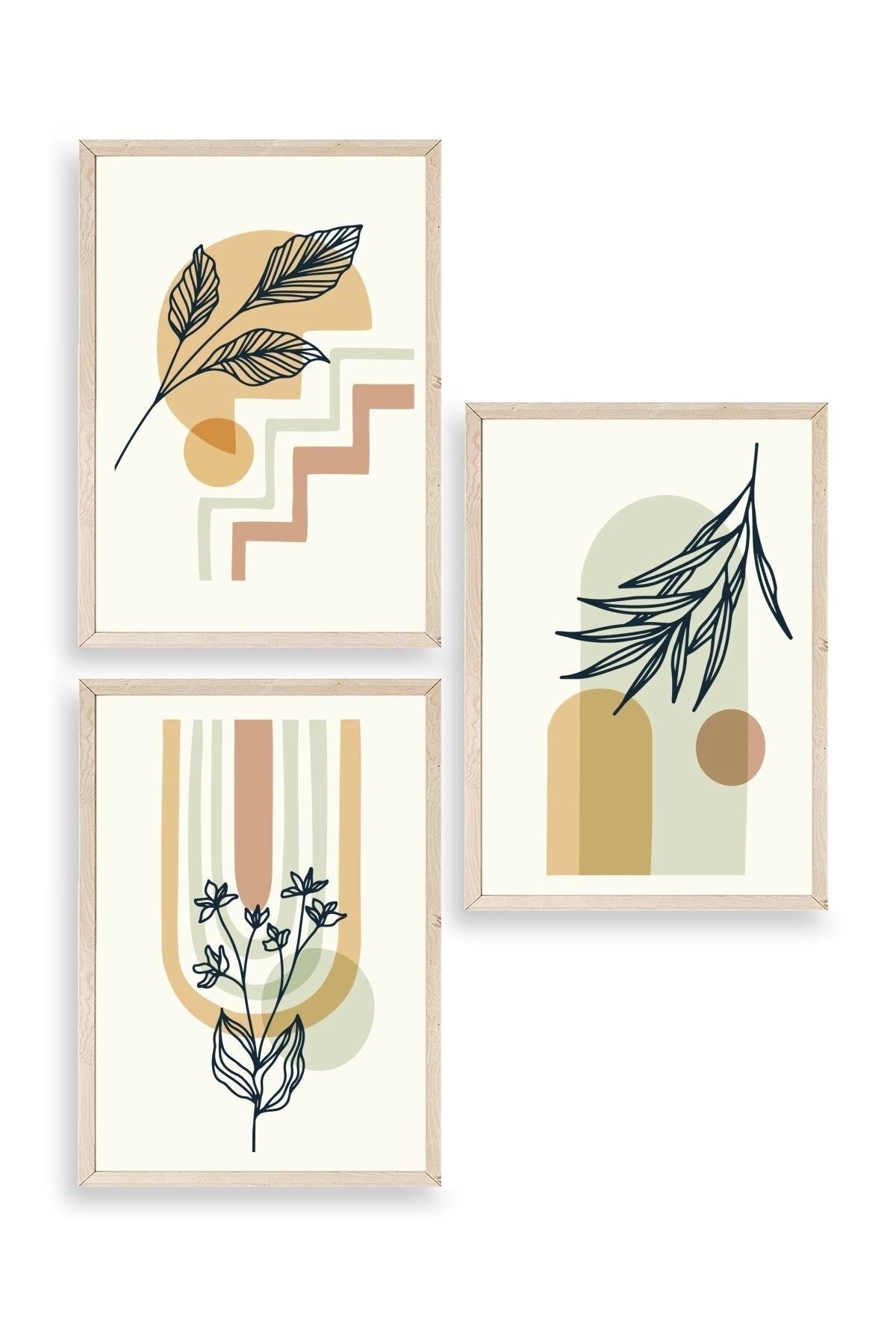 Manzara Üçlü Ahşap Çerçeveli Tablo 50 x 70