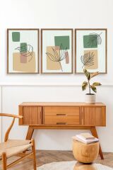 Çiçek Desenli Üçlü Ahşap Çerçeveli Tablo 30 x 42