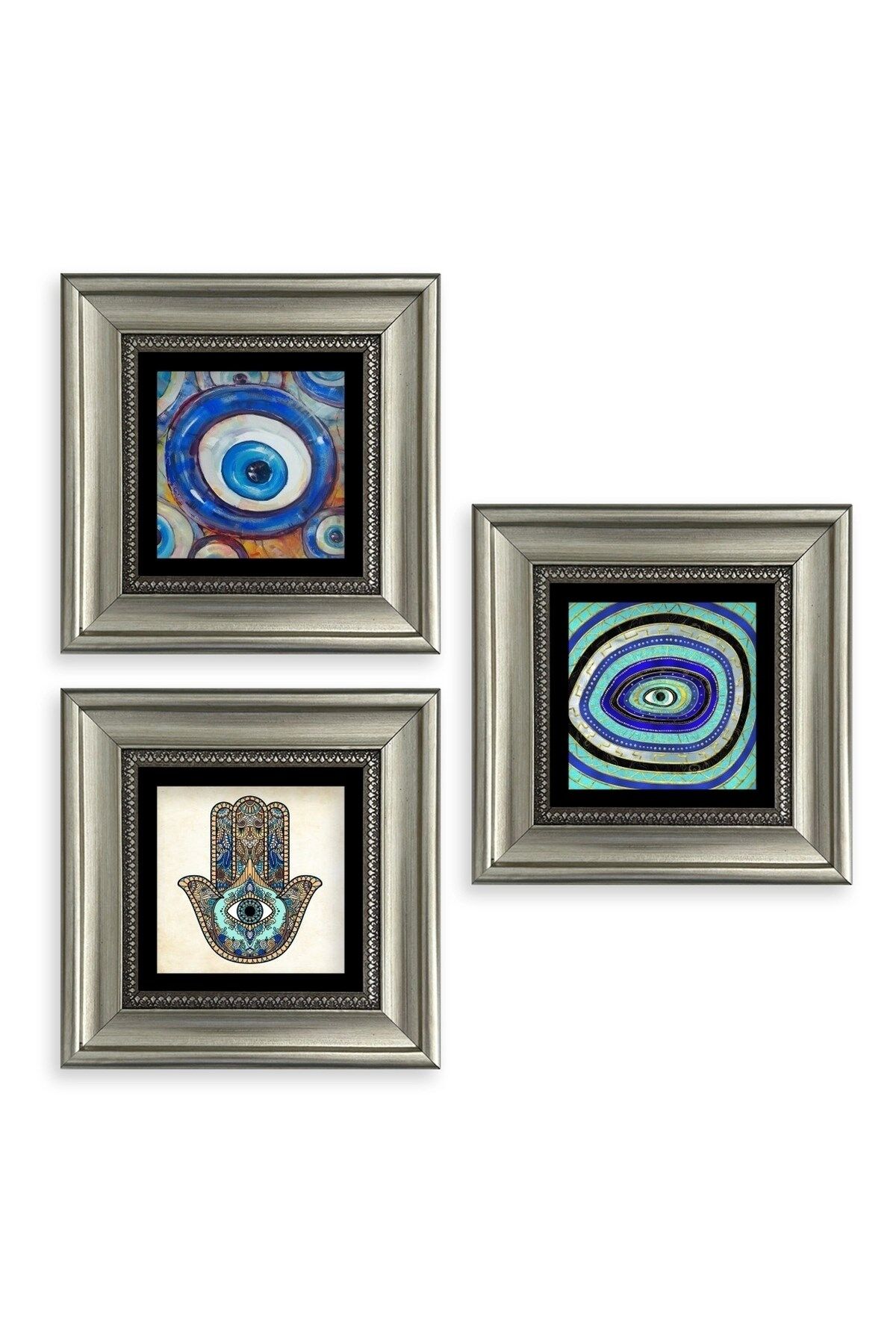 Nazar 3 lü Set Çerçeveli Taş Tablo 20 cm