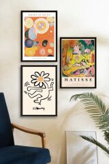 Ünlü Tablolar Üçlü Ahşap Çerçeveli Tablo 23 x 30