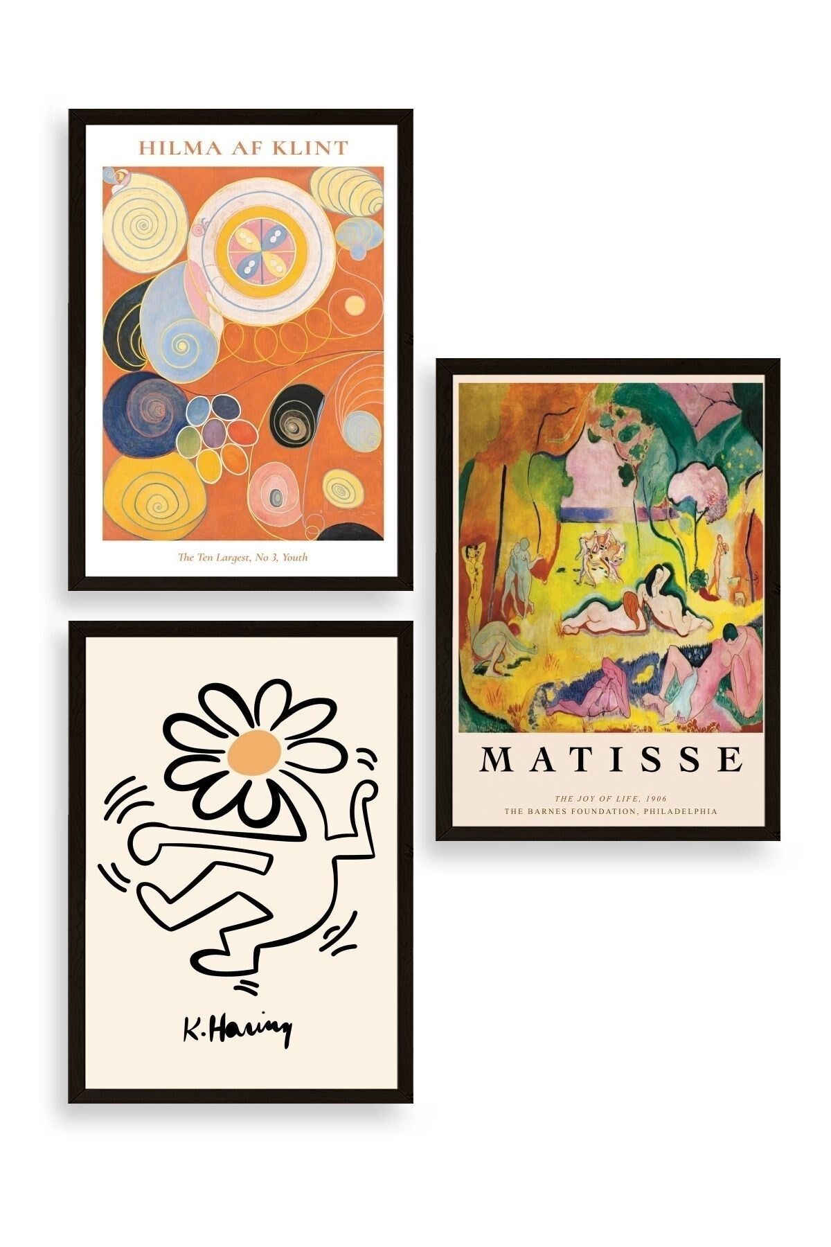 Ünlü Tablolar Üçlü Ahşap Çerçeveli Tablo 23 x 30