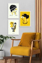 Soyut Üçlü Ahşap Çerçeveli Tablo 40 x 60