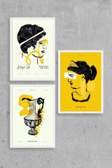 Soyut Üçlü Ahşap Çerçeveli Tablo 30 x 40