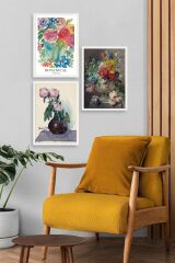 Çiçek Üçlü Ahşap Çerçeveli Tablo 50 x 70