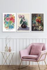 Çiçek Üçlü Ahşap Çerçeveli Tablo 30 x 40