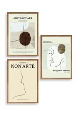 Soyut Sanat Üçlü Ahşap Çerçeveli Tablo 30 x 40