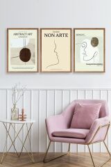 Soyut Sanat Üçlü Ahşap Çerçeveli Tablo 30 x 40