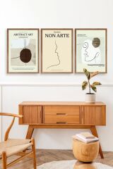 Soyut Sanat Üçlü Ahşap Çerçeveli Tablo 50 x 70