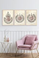 Hat Sanatı Üçlü Ahşap Çerçeveli Tablo 17 x 23