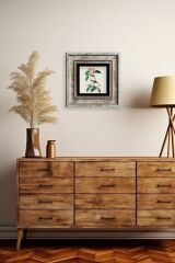 Yapraklar ve Kuş Çerçeveli Taş Tablo 20 cm