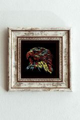 Soyut Çalışma Renkli Kuş Çerçeveli Taş Tablo , Çerçeveli Taş Duvar Dekoru-enkcrcvtbl-00097 20 cm