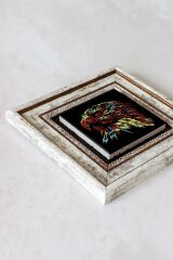 Soyut Çalışma Renkli Kuş Çerçeveli Taş Tablo , Çerçeveli Taş Duvar Dekoru-enkcrcvtbl-00097 20 cm