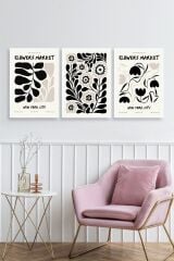 Flower Market Üçlü Ahşap Çerçeveli Tablo 40 x 60