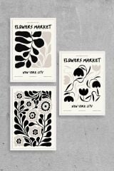 Flower Market Üçlü Ahşap Çerçeveli Tablo 50 x 70