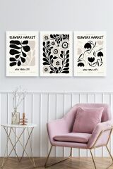 Flower Market Üçlü Ahşap Çerçeveli Tablo 30 x 40