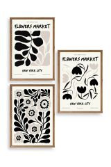 Flower Market Üçlü Ahşap Çerçeveli Tablo 23 x 30