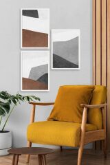 Soyut Üçlü Ahşap Çerçeveli Tablo 30 x 40