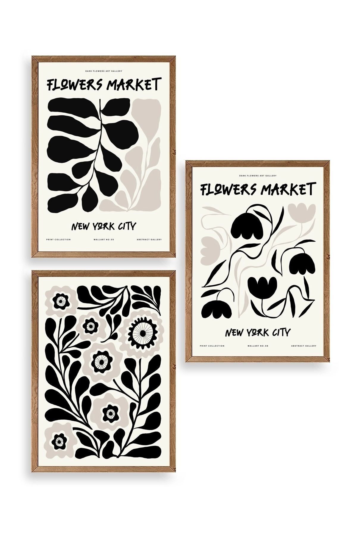 Flower Market Üçlü Ahşap Çerçeveli Tablo 30 x 40