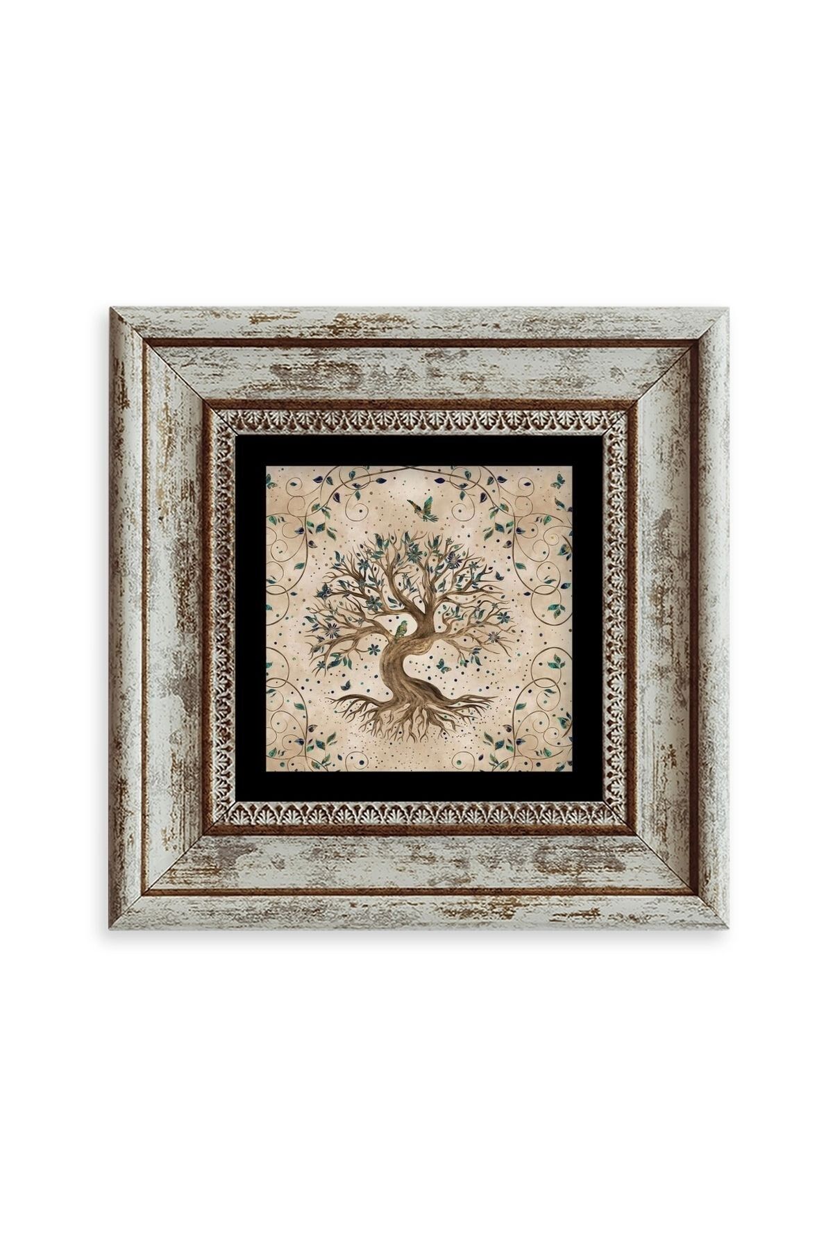 Hayat Ağacı Çerçeveli Taş Tablo 20 cm