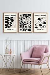 Flower Market Üçlü Ahşap Çerçeveli Tablo 30 x 40