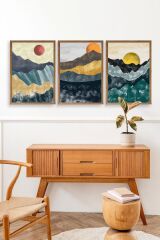 Manzara Üçlü Ahşap Çerçeveli Tablo 23 x 30