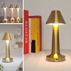 BUFFER® Çatı Model Gold Renk Şarjlı Dokunmatik 3 Renkli LED Masa Lambası