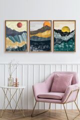 Manzara Üçlü Ahşap Çerçeveli Tablo 17 x 23