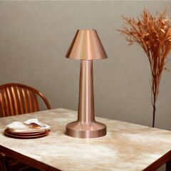 BUFFER® Çatı Model Bronz Renk Şarjlı Dokunmatik 3 Renkli LED Masa Lambası