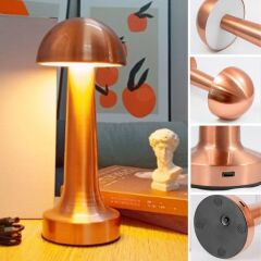 BUFFER® Mantar Model Bronz Renk Şarjlı Dokunmatik 3 Renkli LED Masa Lambası