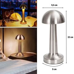 BUFFER® Mantar Model Silver Renk Şarjlı Dokunmatik 3 Renkli LED Masa Lambası